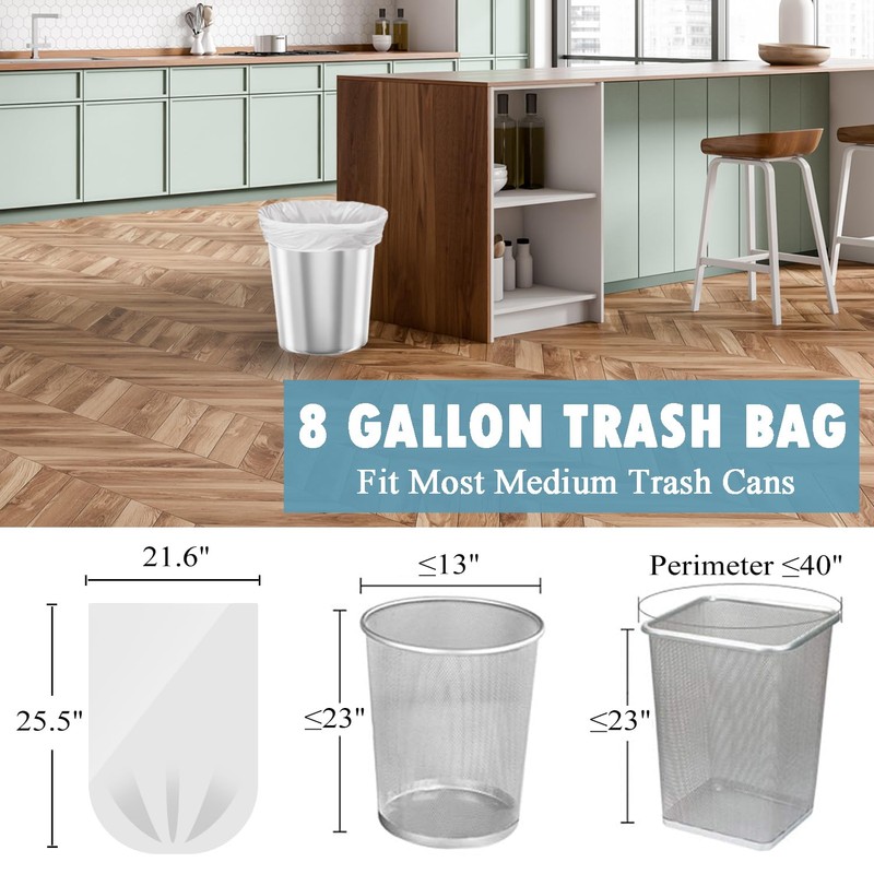 8 Gallon Trash Bags - 50 Count Medium Trash Bags