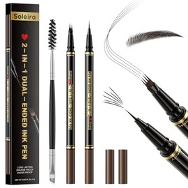 Lápiz para cejas, resistente al agua, con 4 puntas, microblading y cepillo de doble punta, para cejas de aspecto natural, de larga duración, color marrón oscuro