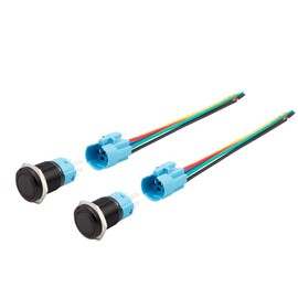 Yakamoz 2Pcs 16mm Waterproof Latching Push Button Switches, 12V Self-Locking Button On Off with Sockets Red LED Wiring Harness for Automotive, Marine, Industrial Machinery and DIY.