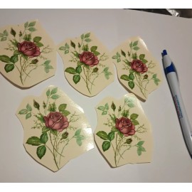 cerami corner inc. Vintage Water Transfer Ceramic Decals 5 Small Pink Rose Flowers