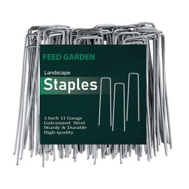 FEED GARDEN 6 Inch 50 Pack Hot-dip Galvanized Landscape Staples Plant Cover Spikes 11 Gauge Tent Stakes Garden Stakes Landscaping Fabric SOD Pins Yard Pins for Decoration Weed Barrier Fabric