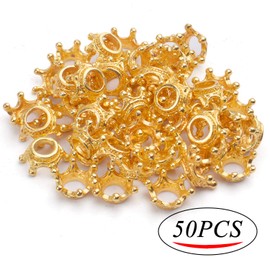 50pcs Crown Shape Charms Loose Beads Pendants Alloy Spacer Beads Big Hole Bracelet Connector Charm for Crafts DIY Jewelry Making