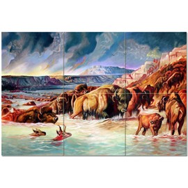 Tile Mural Prairie Fire by Charles Marion Russell Kitchen Bathroom Shower Wall Backsplash Splashback 3x2 8" Ceramic, Matte