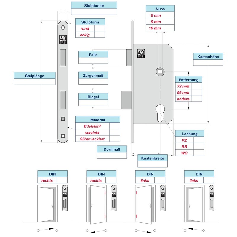 ES 921 Mortice Door Lock for Deadlock DIN Left (55