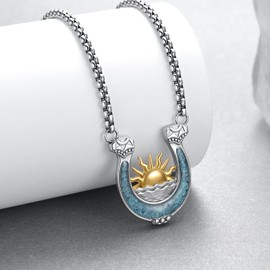 qielizhu Horseshoe Necklace 925 Sterling Silver Turquoise Horseshoe Necklace Western Jewelry Gifts for Men Women