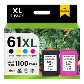 61XL Ink Cartridge High Yield Replacement for HP 61 XL Ink, 1 Black and 1 Tri-Color, Works for Envy 4500 5530 5534 5535 Deskjet 1000 1010 1510 2540 2541 3050 OfficeJet 4630 4635 2620 Printer (2 Pack)
