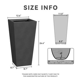 Kante 24.4 Inch Tall Tapered Concrete Planter, Modern Style Large Plant Pot with Drainage Hole and Rubber Plug for Patio, Backyard, Porch, Suitable for Indoor Outdoor Plants, Black