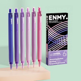 ENMY Acrylic Fineliner Pen, 6Pcs Aesthetic Colors 0.6mm Fine Point Retractable Markers, Colorful Drawing Pen for Journaling, Outlining, Sketch, Note-Taking, Smooth Art Pens for Adults & Kids
