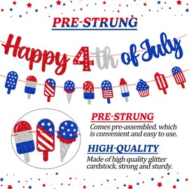 Happy 4th of July Banner Independence Day Decoration American America's Birthday Backdrop Patriotic Freedom Liberty Red White Blue Party Supplies