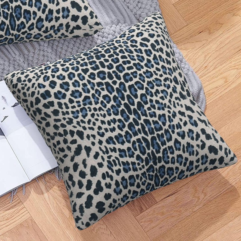 Leopard Print Navy Blue Throw Pillow Covers 18x18 Cheetah Pattern