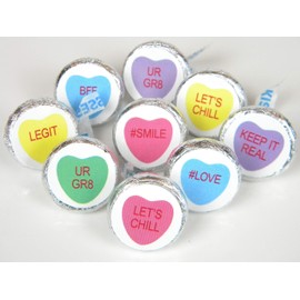 Glossy Modern Valentine Message Hearts Hershey Kiss stickers, Party Favors, 108 stickers, VAL006, STICKERS ONLY :)