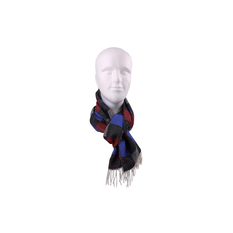Wool Scarf Men's Winter Scarf Checked in Anthracite Red Blue