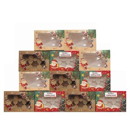 24 Pack Huge Christmas Cookie Boxes with Window, 24x15.5x7.5cm Large Holiday Food Bakery Treat Boxes for Gift Giving,Pastry,Candy,Party Favors, Christmas Kraft Gift Boxes With Six Cupcake Tray