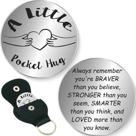 Tixlux Pocket Hug Token, Stainless Steel Lucky Charm with Leather Keychains, Encouragement Gift, Get Well Soon Gifts, Long Distance Relationship Keepsake, for Family, Friends, Lovers (Silver)