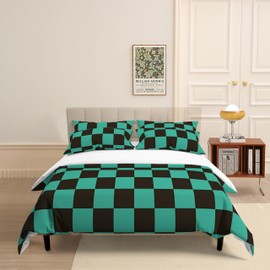 Anime Bedding Set - Soft Brushed Microfiber 68x90 Inches Duvet Cover Set, 3 Piece, 1 Duvet Cover with Zipper Closure and 2 Pillow Shams (Twin,Green)