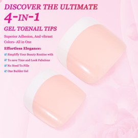 WUZIA 240PCS Toe Nail Tips, Glossy French Press on Toe Nail Pre-applied Soft Gel Fake Nails for Nail Extension at Home DIY (White-Natural White)