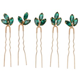 Green Rhinestone Hair Pin Set, Exquisite Vintage Lightweight Wedding Hair Jewelry for Bride Bridesmaid with 5pcs