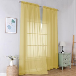Simplebrand Yellow Sheer Curtains 96 Inches Long, Light Filtering Rod Pocket Solid Color Window Sheer Curtain Panels, Elegant Curtains & Drapes for Living Room, Bedroom 2 Panels, 42" W x 96" L