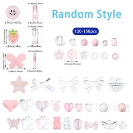 Forise 120pcs Acrylic Pink Assorted Beads Mix random Style Candy Color Pastel Plastic Flower Beads for DIY Jewelry Making Bracelet Necklaces Phone Lanyard