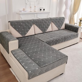 TEWENE, Backrest Cover Sectional Couch Cover Velvet Sofa Cover Anti-Slip L Shaped Couch Cover Sectional Sofa Cover for Dogs Couch Cover 2 Cushion Couch Cover for Sofa 3 Seats - 1 Pc 36''x36'' Size