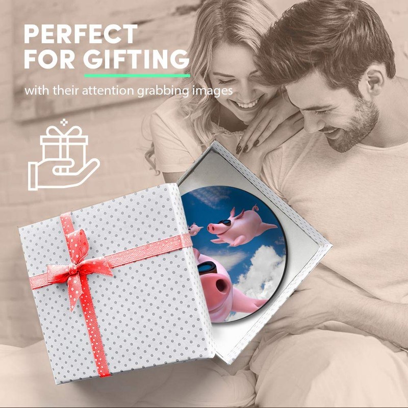 1 x Round MDF Magnet - Flying Pigs Pink Pig