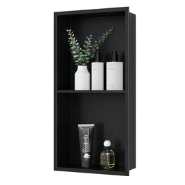 Qeke Stainless Steel Shower Niche 24" X 12", No Tile Needed Wall Niche Double Shelves, Recessed Shower Shelf for Bathroom Storage, Matte Black