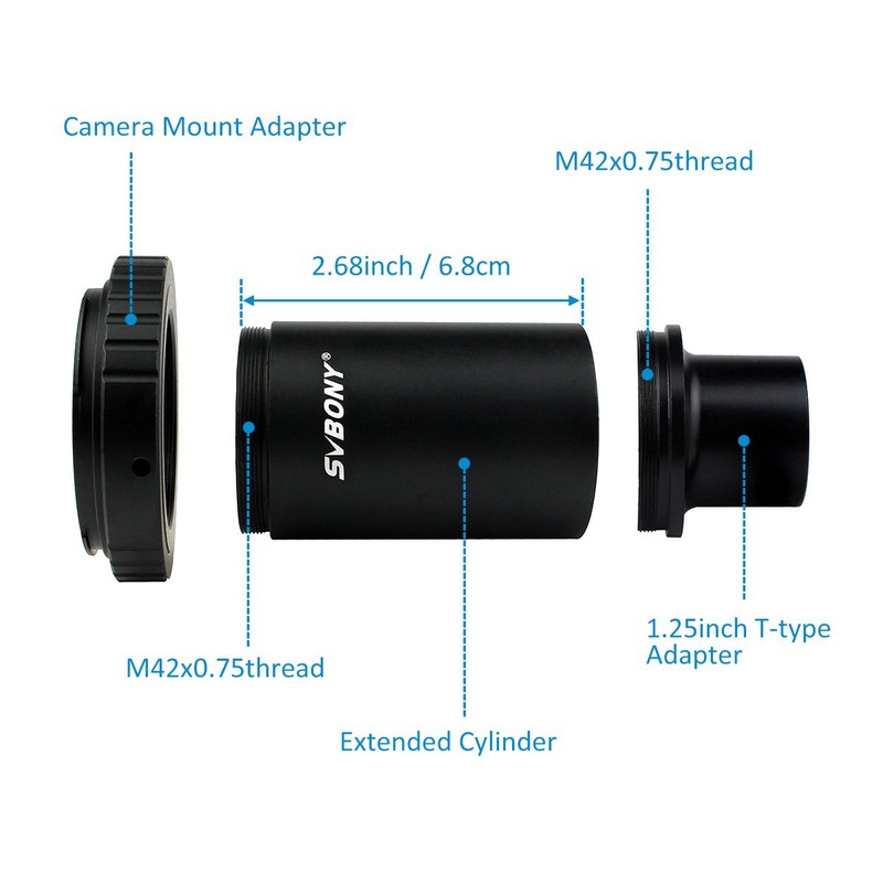 Svbony Teleskop Kamera Adapter 1,25",M42 Projektionsadapter,Aluminium T2 T Mount Adapter