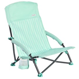 SUNNYFEEL Low Folding Beach Chair for Adults, Portable Lightweight Sling Beach Camping Chairs with Cup Holder, Armrest,Foldable Camp Lawn Chair for Outdoor Sand Concert Travel Sport Events,300LBS