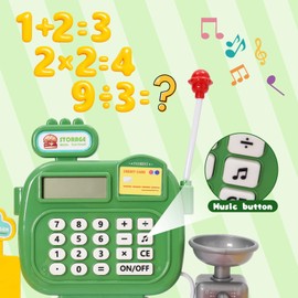 Toy Cash Register, 44 Pcs Pretend Play Playset with Scanner, Calculator, Weighing Machine & Microphone. Includes Fake Dessert, Drink & Tableware, Pretend Play Money - for Toddlers (Burger Shop)