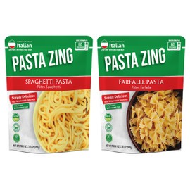 Pasta Zing Variety Pack Pasta – Ready to Eat Meals | 4x Spaghetti, 3x Farfalle | Vegan Microwave Pasta in 60 Sec | Ideal for Easy Dinner or Emergency Food | Made with Durum Wheat 7-Pack, 7.05 Oz Each