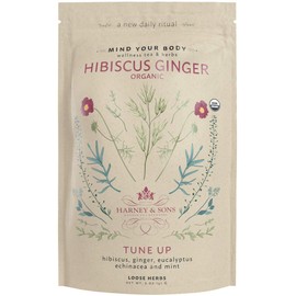 Harney & Sons Organic Hibiscus Ginger Tune-Up Wellness Blend, with Eucalyptus, Echinacea and Mint, 5 oz bag