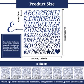 1 Inch Glitter Letter Sticker - Self Adhesive Alphabet Number Stickers for Scrapbook,Wedding,Mailboxes,Name,DIY and Craft - 8 Sheets Shimmering Blue