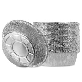 Plasticpro 7'' Inch Round Tin Foil Pans Disposable Aluminum, Freezer & Oven Safe - For Baking, Cooking, Storage, Roasting, & Reheating, Pack of 50
