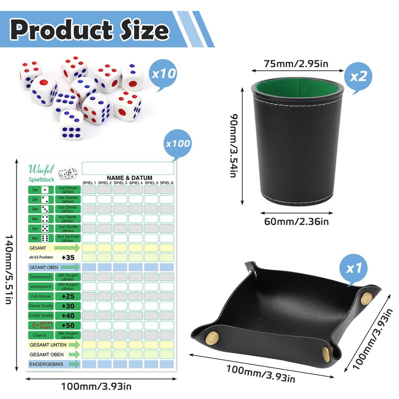 BHHTBB Kniffel Cup Set, Dice Cup Leather with 10 Dice