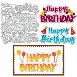 BENECREAT Happy Birthday Carbon Steel Cutting Dies, 5.2x4.8inch Letter Theme Embossing Stencils Template for Making Photo Decorative Paper Scrapbooking, 0.08cm Thick