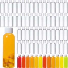 Eccliy 100 Pcs 2oz Clear Plastic Bottles Mini Juice Bottle with White Screw Lid Small Empty Reusable Liquid Vial Freezer Safe Drinking Beverage Container Leak Proof for Juice Milk Water Beverages