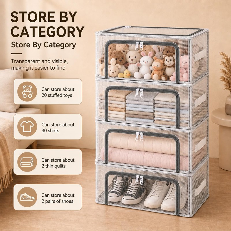 25L Under-Bed Storage Box Transparent PVC Storage Boxes with Lids