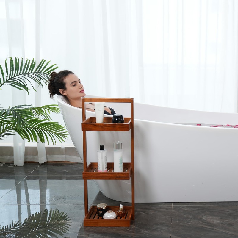 Utoplike Teak Shower Caddy Corner, 3 Tier Standing Shower Organizer