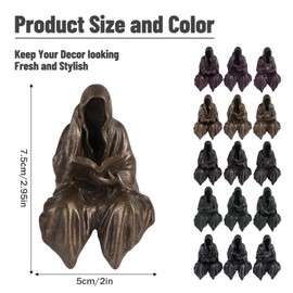 2.95 inch Tabletop Gothic Figurine Grim Reaper Statue Set 3,Sitting Gothic Spooky Sculpture for Bookshelf or Garden,Reading Thinker Statue Book Lover Gifts for Men Readers (Bronze)