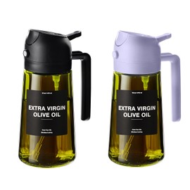 CXINYI - 16oz/470ml Olive Oil Dispenser for Kitchen with Stickers - 2 in 1 Olive Oil Sprayer for Cooking, Air Fryer, and Salad, Black&Purple (Light-Proof Kitchen Gadget)