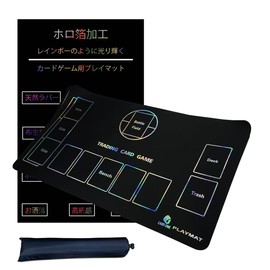 Holo Foil Play Mat, Half Size, Card Game, Rubber Playmat, 13.8 x 23.6 inches (35 x 60 cm), Anti-Slip, For Competition, Black, Thickness 0.08 inches (2 mm)