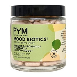 PYM Health Pym Mood Biotics Para Apoyar La Salud Intestinal, 60 Unidades - Cápsulas Prebióticas Y Probióticas Con 22.91 Mil Millones De Cfu|Sin Omg, Vegano Y Sin Gluten|Suplemento De Equilibrio De Est
