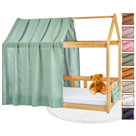 Lovely Hippo House Bed Canopy - 100% Cotton Bed Canopy House Bed Made of Muslin - Bed Curtain Children's Bed - Canopy Bed Curtains 80 x 160 and 90 x 200 cm (Eucalyptus/Gold + Storage Bag, 120 x 370