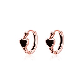 SLUYNZ 925 Sterling Silver Black Heart Huggie Hoop Earrings for Women Teen Girls Small Heart Hoop Earrings Retro Punk Earrings (C-Rose Gold)