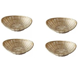 LONG XIN SERIES 4 Pcs 8.8"x6.7"x2.5" All-Purpose Rustic Oval Display Basket Bamboo Handmade Basket for Kitchen Organization Stackable Storage