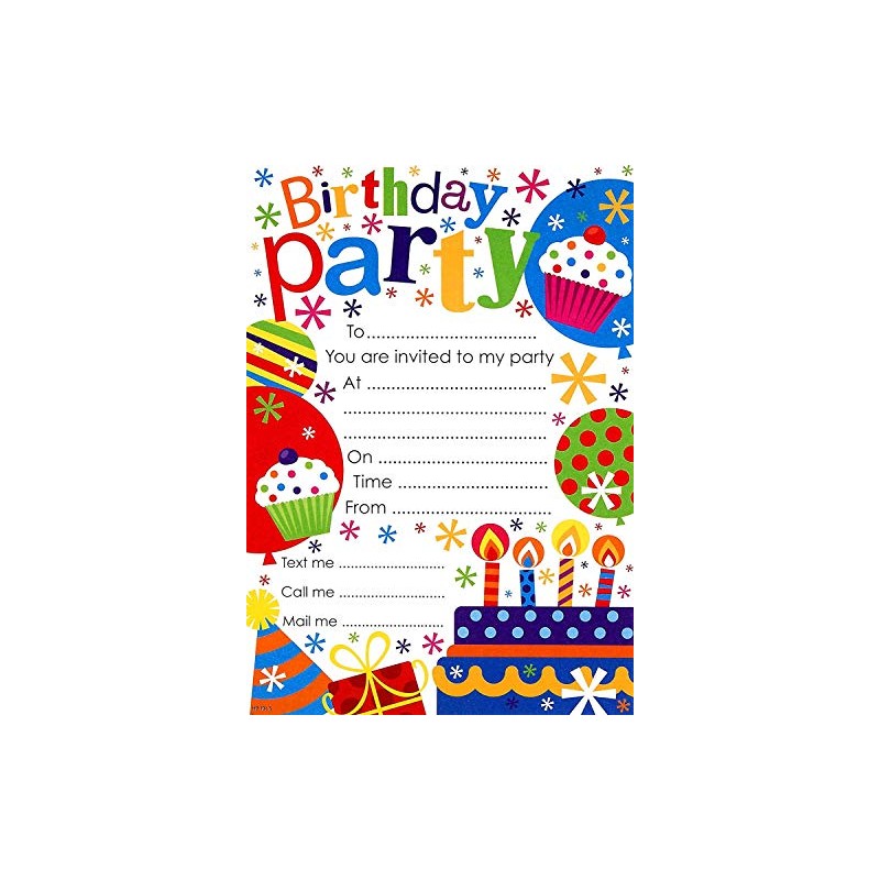 kids childrens birthday party invitation pack of 20 invites with
