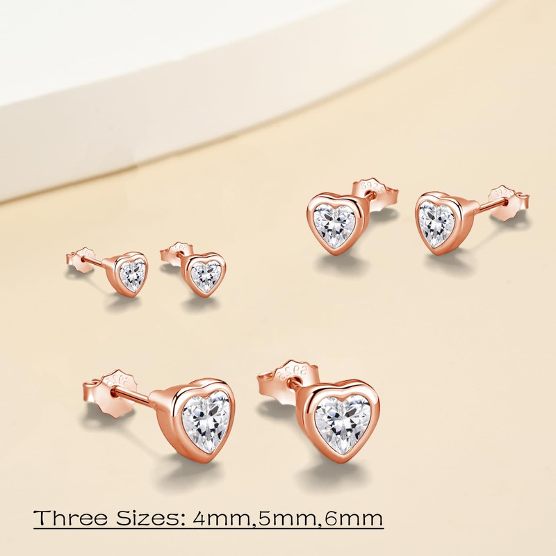 Estrellique 925 Sterling Silver Stud Earrings, Rose Gold Small Zirconia