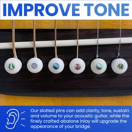 Crosby Slotted Pure Bone Bridge Pins with Abalone Dot Inlay for 6 & 12 String Acoustic Guitar