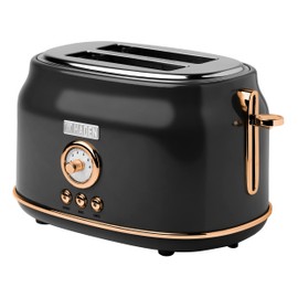 Haden DORSET, Stainless Steel Retro Toaster with Adjustable Browning Control and Cancel, Defrost and Reheat Settings (Black/Copper, 2 Slice)