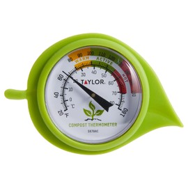 Taylor Compost Thermometer with Decorative Leaf Guard for Composting Bins, Outdoor Gardens, Plants, Farms, Backyards, and Fields, Compost Pile Temperature and Conditions, 20 Inch Stem, Silver